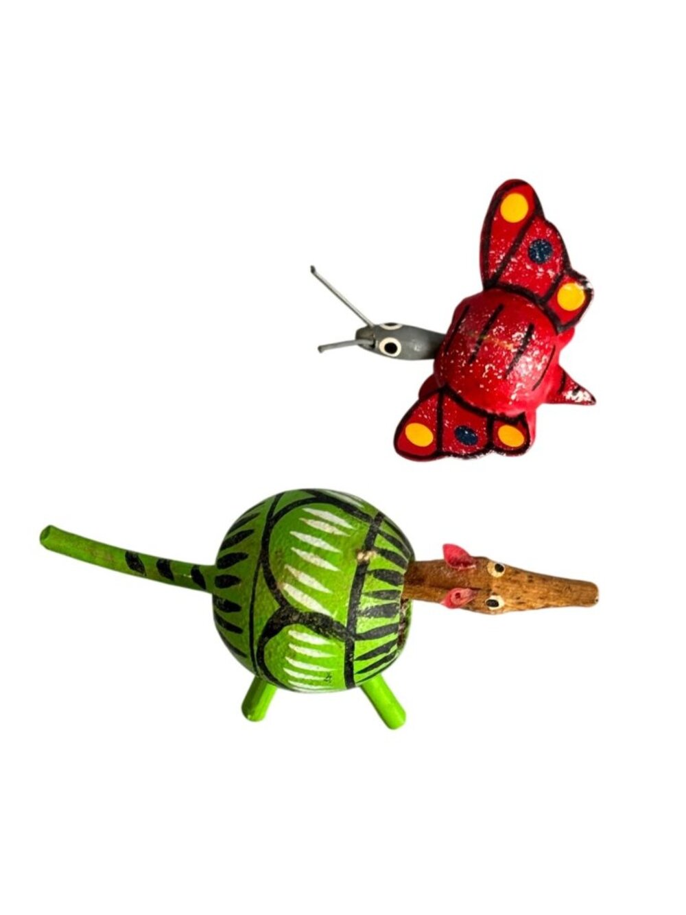 Mexican Alebrije Bobbleheads Armadillo Butterfly Hand Painted Folk Art Set - Picture 7 of 7
